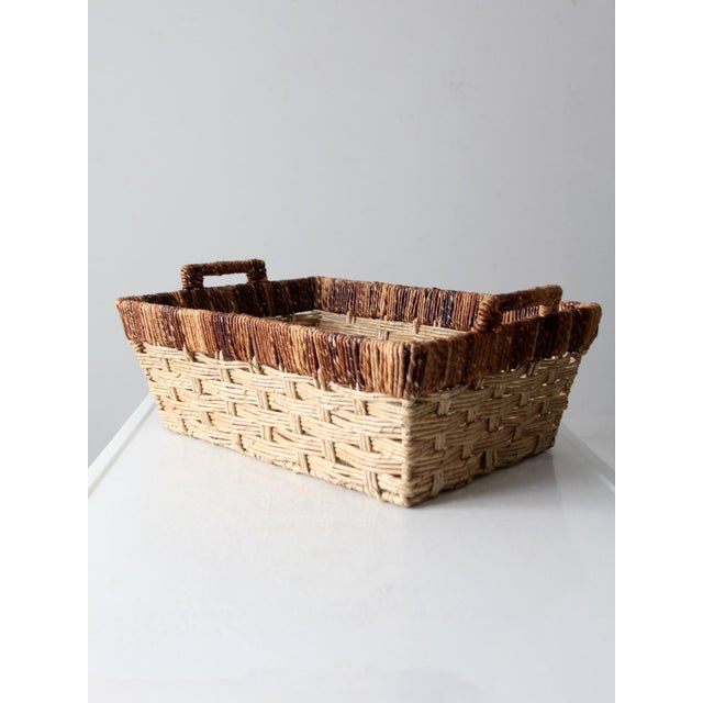Beige Vintage Rectangle Storage Basket With Handles For Sale - Image 8 of 9