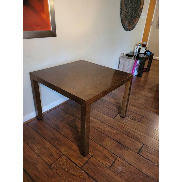 Milo Baughman Late 20th Century Large Milo Baughman Style Burl Parsons Side Table in Mottled Copper Finish For Sale - Image 4 of 14