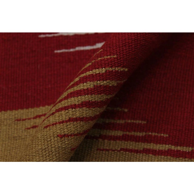 Textile Abstract Kilim Gold Blue Wool Rug - 6'0" X 9'0" For Sale - Image 7 of 7