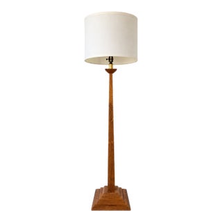 Vintage Mid-Century Modern Architectural Wood Floor Lamp With Stepped Geometric Base For Sale