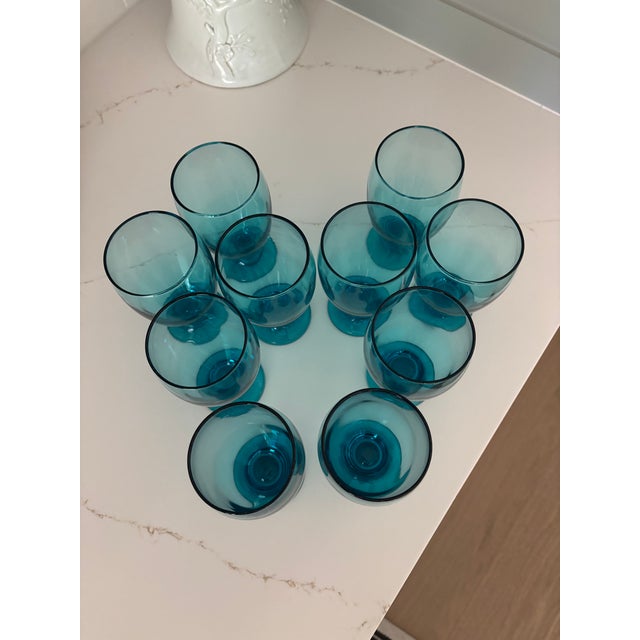 Vintage Turquoise Footed Water Goblets - Set of 10 MAKER'S MARK: None present, believed to be Cristar by Lexington Glass...