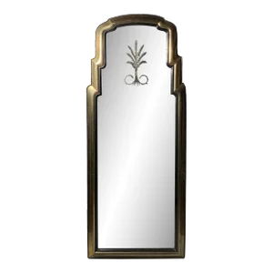 Dramatic Brass and Wood Waterfall Mirror with Etched Plume Design