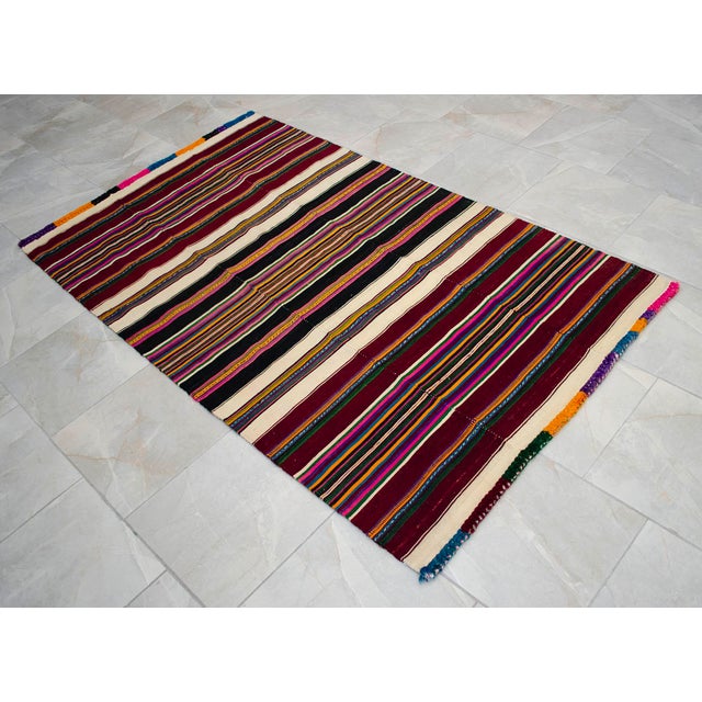 1960s Hand Woven Colorful Kilim Striped Rug - 4′ × 6′8″ For Sale - Image 4 of 11