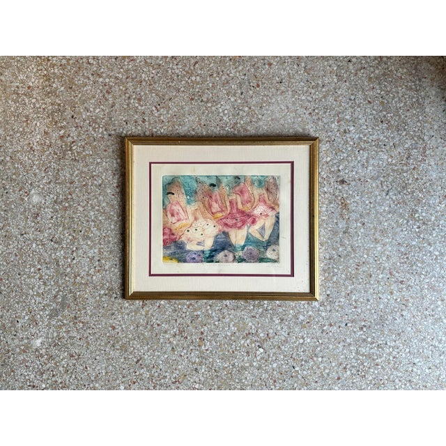 Original Vintage Boho Abstract Mixed Media Drawing Ink and Watercolor on Paper For Sale - Image 4 of 7