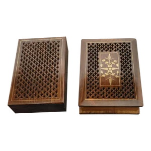 Mid 20th Century Hand Carved Wooden Trinquet Boxes - Set of 2
