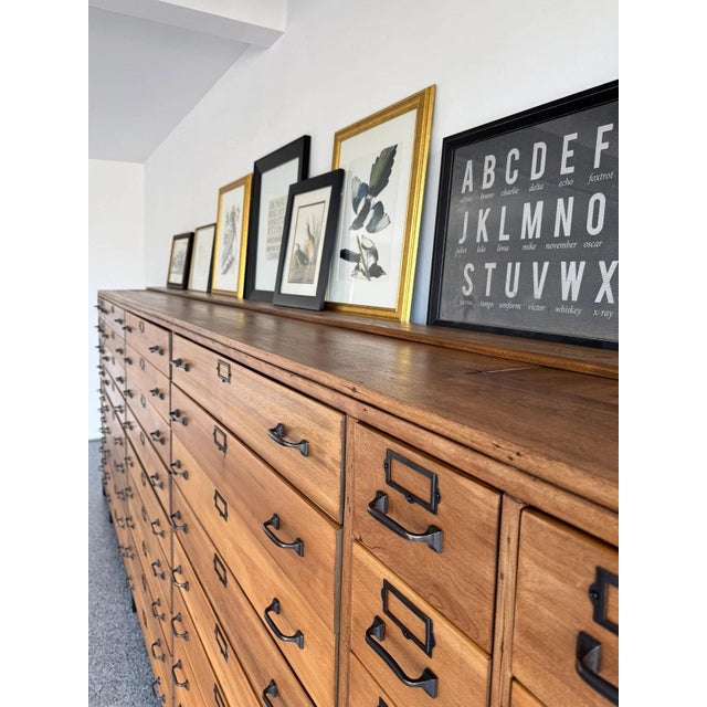 Monumental 13-Foot Antique Apothecary Haberdashery Cabinet (63 Drawers) For Sale - Image 4 of 17