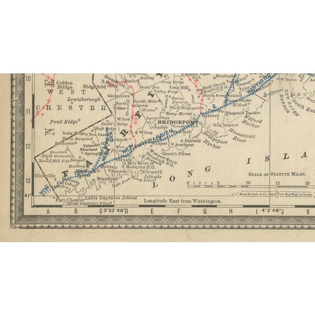 Black Ntique Connecticut Map, 1888 For Sale - Image 8 of 10