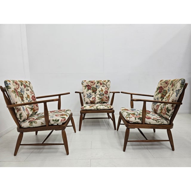1950s Mid-Century Modern Lounge Chairs with Floral Fabric by Anna-Lülja Praun, Austria, 1950s, Set of 3 For Sale - Image 5 of 18