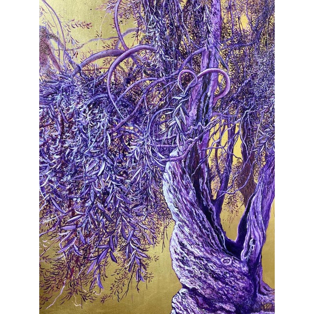 Anastasia Gklava, Grandiose, Realist Purple & Lavender Olive Tree, 2022, Oil & Gold Leaf Canvas For Sale - Image 11 of 18