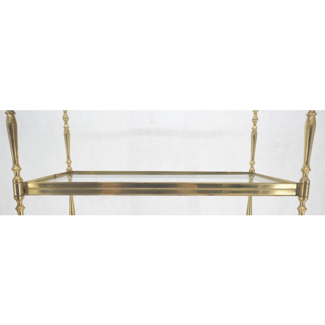 Turned Heavy Solid Brass & Glass Shelve Ball Finials Italian Decorative Etagere For Sale - Image 9 of 10