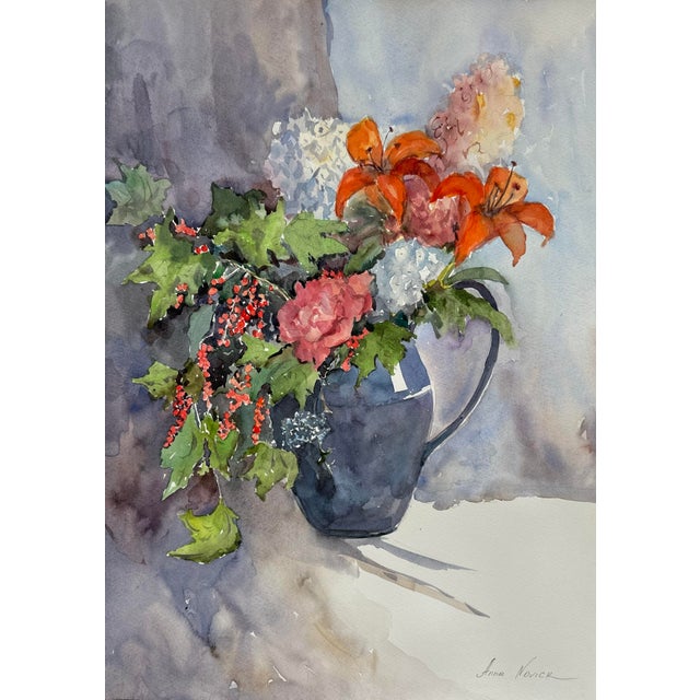This still life utilizes the delicate and transparent charm of watercolor on paper. The scene encapsulates a moment where...