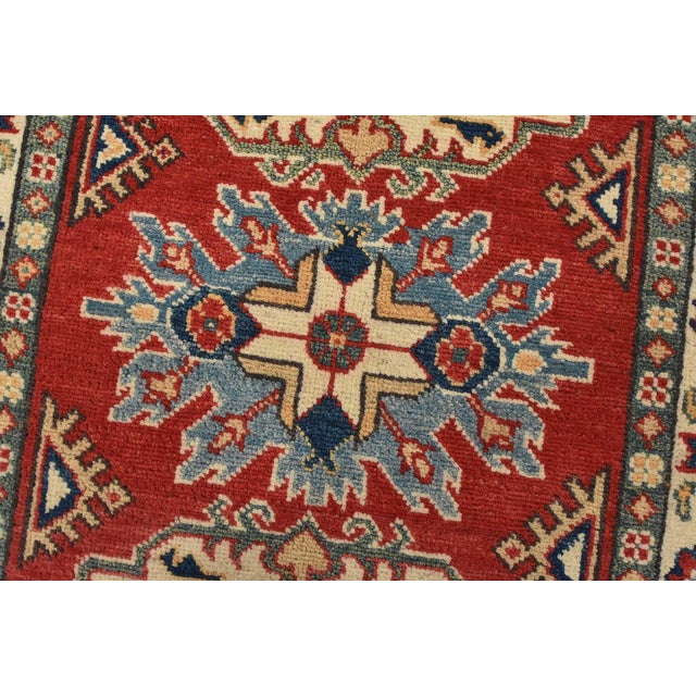 Kazak Runner 2’9” X 6’6” Red Wool Tribal Hand-Knotted Oriental Rug For Sale - Image 4 of 11