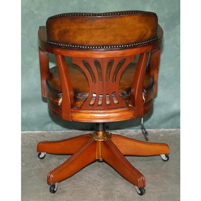 Vintage Brown Leather Captains Directors Chair For Sale - Image 15 of 18