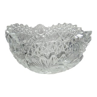 Vintage 1950's Sawtooth Crystal Glass Bowl For Sale