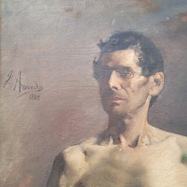 José Acevedo, Nude Male Torso, 1880, Oil Painting on Canvas, Framed For Sale - Image 7 of 18