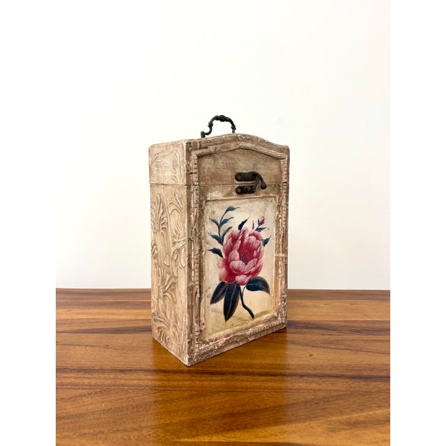 Vintage Hand Painted Faux Bois Two-Bottle Wine Storage Chest For Sale - Image 4 of 9