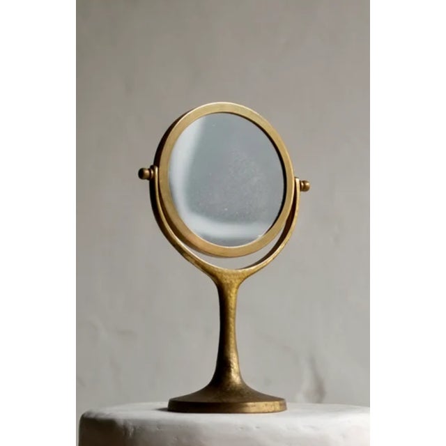 Organic modern brass table mirror / vanity France 1960s hammered brass, mirror Double mirror H 34 cm x 20 × 12 cm...