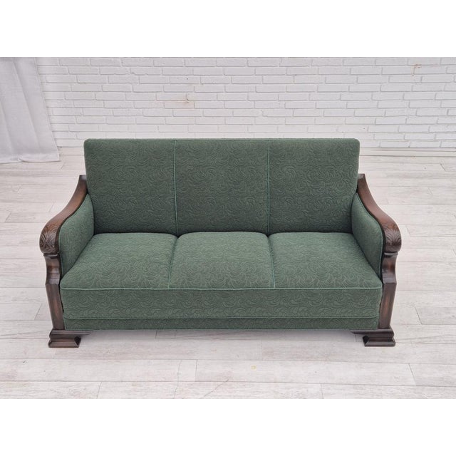Brown 3-Seater Sofa in Green Furniture Blend Wool and Beech, 1950s For Sale - Image 8 of 18