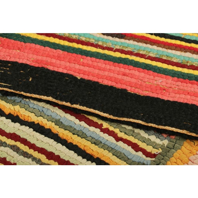 Textile Antique Hooked Rug in Polychromatic Stripes | Rug & Kilim For Sale - Image 7 of 7