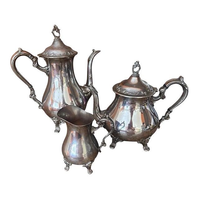 Vintage Gorham Silverplate 3-Piece Tea & Coffee Service Set – Ornate Victorian Style For Sale