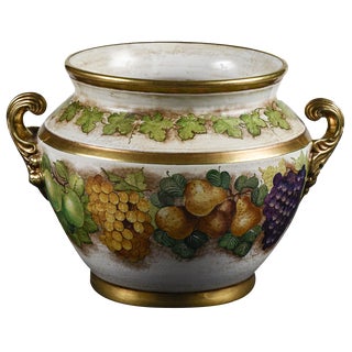Hand-Decorated Ceramic Cache Pot by Batignani Prochet Torino For Sale
