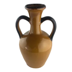 Large French Midcentury Terra Cotta or Ceramic Vase With Handles, Mustard Color