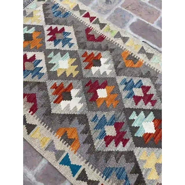 2020s Colorful Handwoven Wool Kilim Rug, Bohemian Tribal Design, 2.8' X 4.1' For Sale - Image 5 of 7