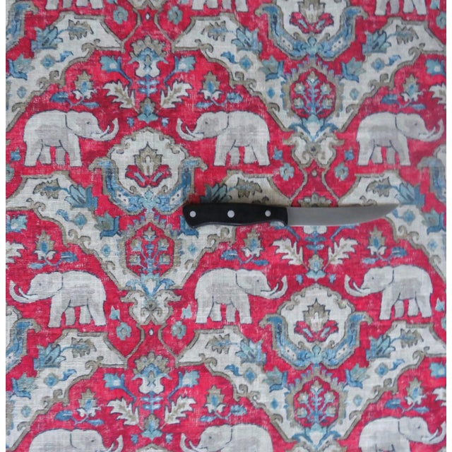 African Covington Designer Fabric Linen Blend "Loxodonta" With Elephants in Red- By the Yard For Sale - Image 3 of 4