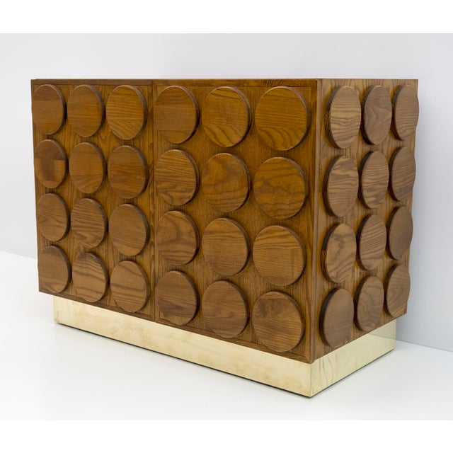 Wood Italian Brutalist Chestnut and Brass Bar Cabinet, 1970s For Sale - Image 7 of 10