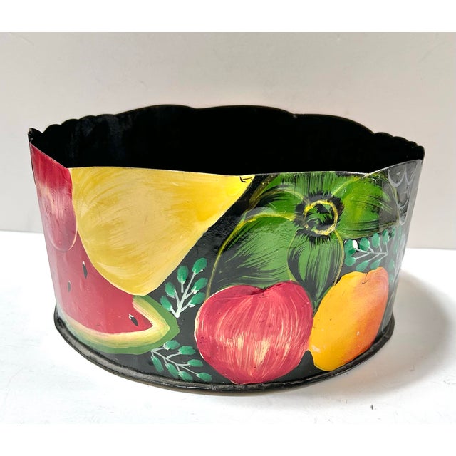 1960s Vintage Hand-Painted Fruit Toleware Cachepot For Sale - Image 5 of 9
