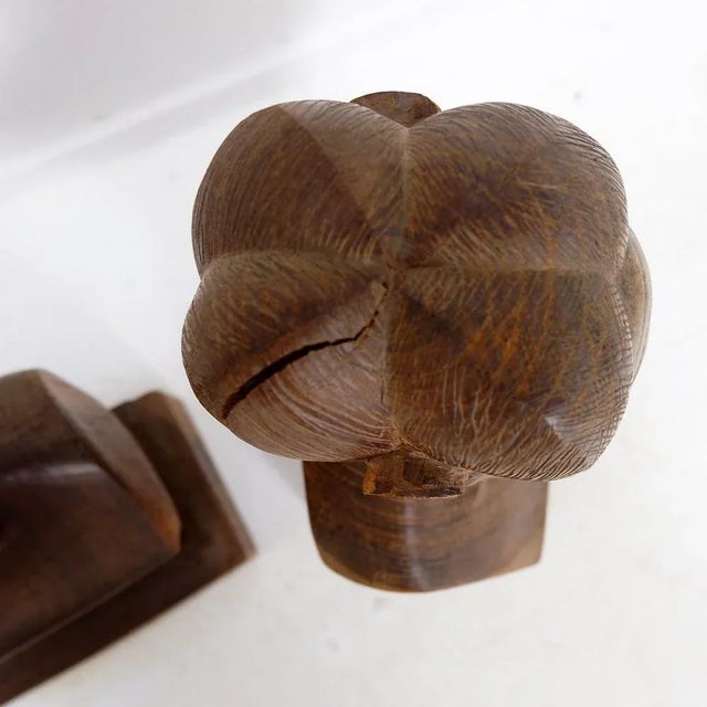 Hand-Carved Wooden Busts of a Man and a Woman, 20th Century, Set of 2 For Sale - Image 11 of 14