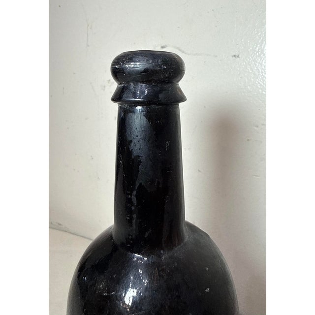 Rustic European Rare Antique 18th Century Handmade 4 Part Mold Blown Green Whiskey Glass Bottle For Sale - Image 3 of 11