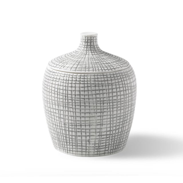 Contemporary Raffia Bath Accessories Cotton Jar in Porcelain For Sale - Image 3 of 3