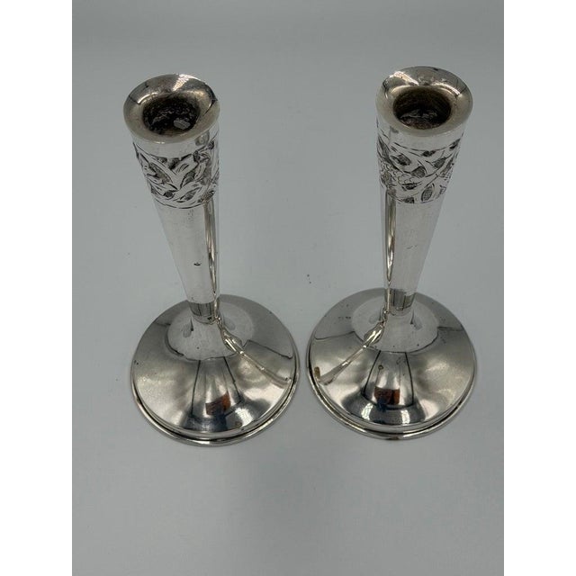 Art Nouveau Sterling Silver Candlesticks With Floral Relief Decoration - a Pair For Sale In Los Angeles - Image 6 of 6