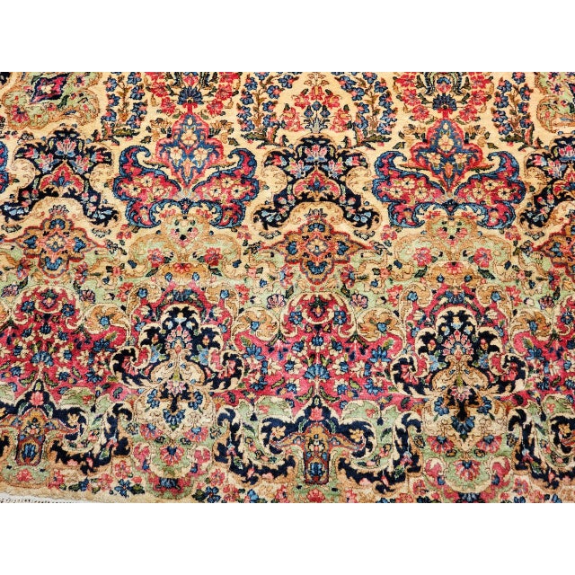 Vintage Oversized Persian Kerman Rug, Hand-Knotted Wool, Allover Floral Pattern, Ivory & Red, 11’ X 18’ For Sale - Image 10 of 14