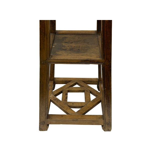 Vintage Patina Square Slim Wood Pedestal Display Stand Side Table For Sale - Image 9 of 9