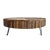 Salvaged round wood coffee table crafted in a unique pinwheel design. Modern iron legs. Each is unique in exact wood...