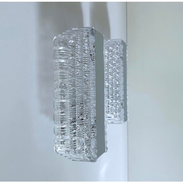Metal Vintage Brutalist Glass Sconces from Kaiser, Set of 2 For Sale - Image 7 of 14