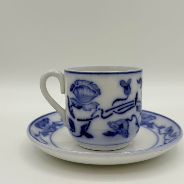 Villeroy & Boch Antique Villeroy & Boch Dresden Blue Espresso Demitasse Cups & Saucers - Set of 3 For Sale - Image 4 of 12