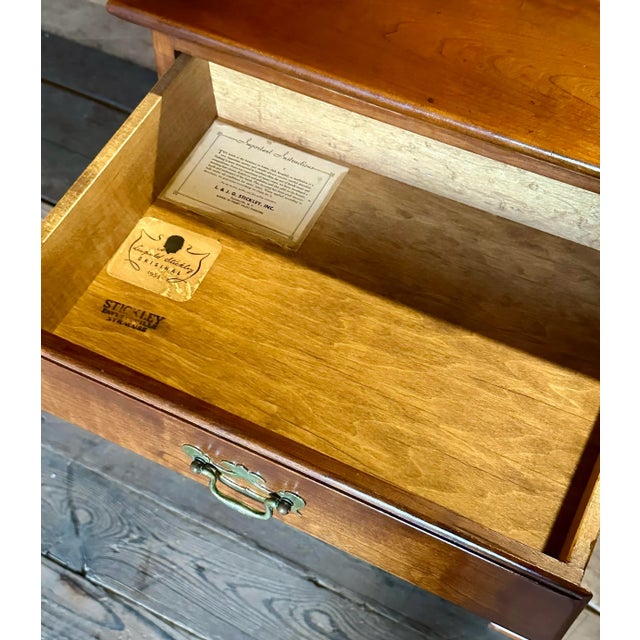L. & J.G. Stickley, Inc. Stickley Solid Cherry Three-Drawer Nightstand or Bedside Chest With Brass Hardware For Sale - Image 4 of 10