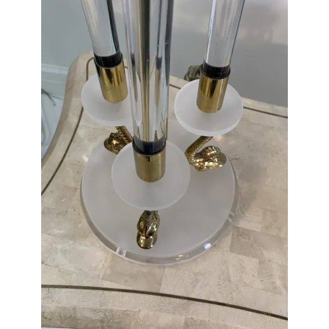 Clear & Frosted Lucite With Brass Dolphin Lamps in the Manner of Maison Charles For Sale - Image 10 of 13
