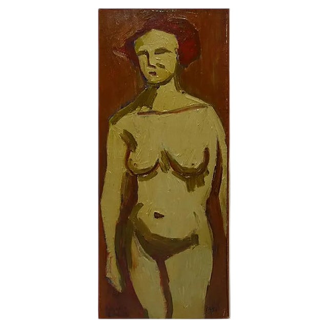 Edgardo Corbelli, Orange Nude Oil Painting, 1952 For Sale