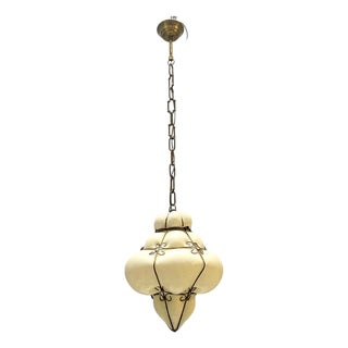 Wrought Iron and White Murano Glass Pendant Light, 1960s For Sale