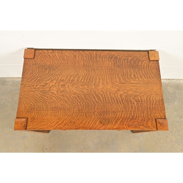 Stickley Brothers Style Antique Mission Oak Arts & Crafts Writing Desk or Library Table, Circa 1900 For Sale - Image 9 of 12