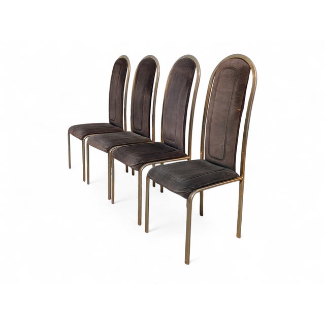 Mid-Century Modern Fabric and Brass Chairs, 1970s, Set of 4 For Sale - Image 3 of 14