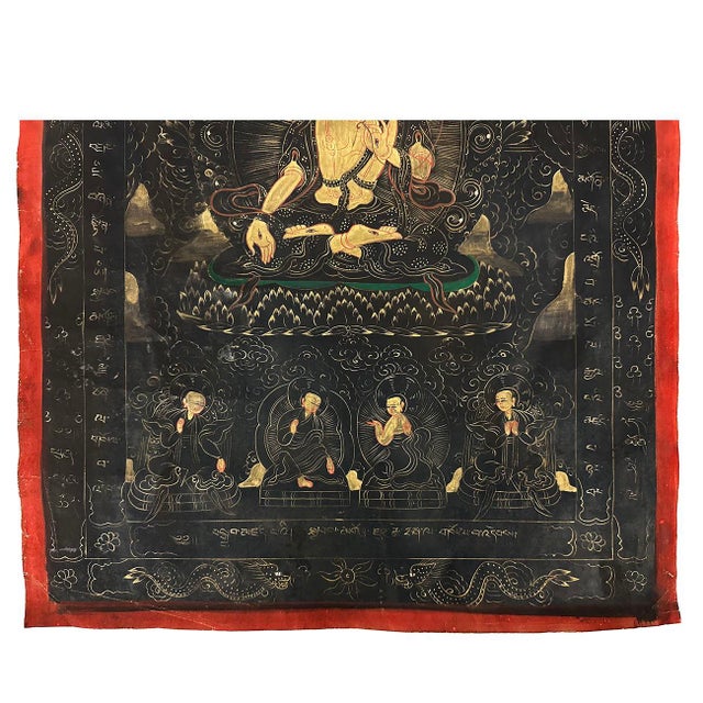 Asian 20th Century Antique Tibetan Hand Painted Thangka, Avalokitshvara, Kuan Yin For Sale - Image 3 of 7