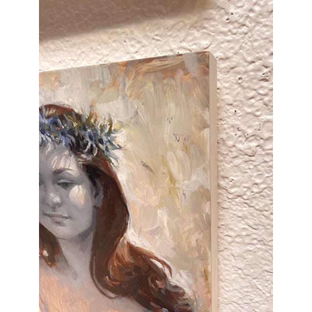 Figurative Nymph II by Jane Radstrom | Oil Painting of a woman with a floral crown For Sale - Image 3 of 5