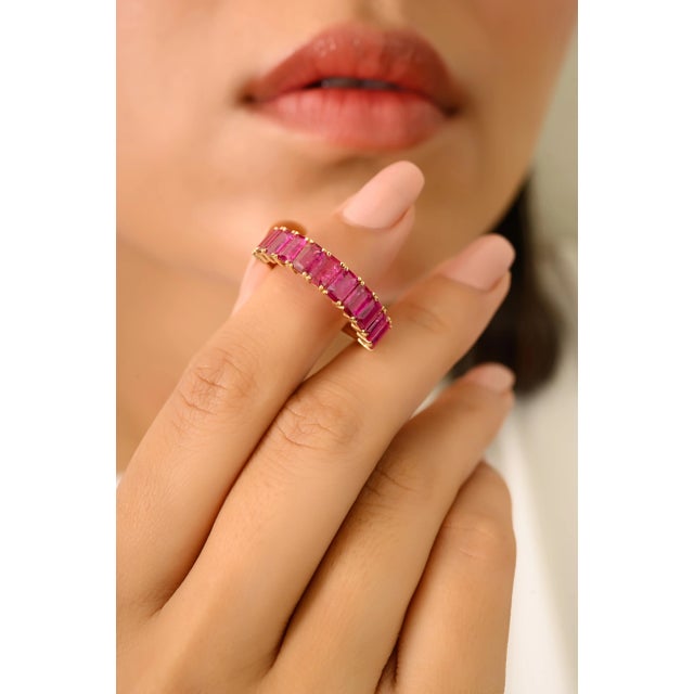 Octagon-Cut Natural Ruby Stacking Ring Size 6.5 in 14k Yellow Gold For Sale - Image 4 of 12