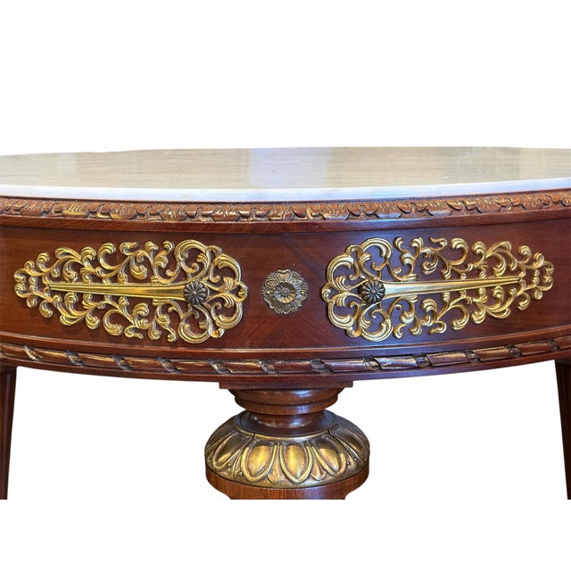 French French Marble-Top Round Coffee Table For Sale - Image 3 of 5