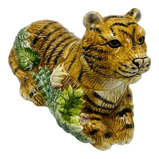 Tiger Ceramic Covered Serving Dish For Sale